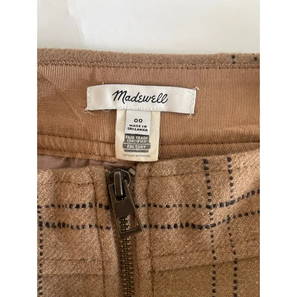 Madewell Zip-Front Mini Skirt in Windowpane Camel Wool Blend Women’s - Size 00